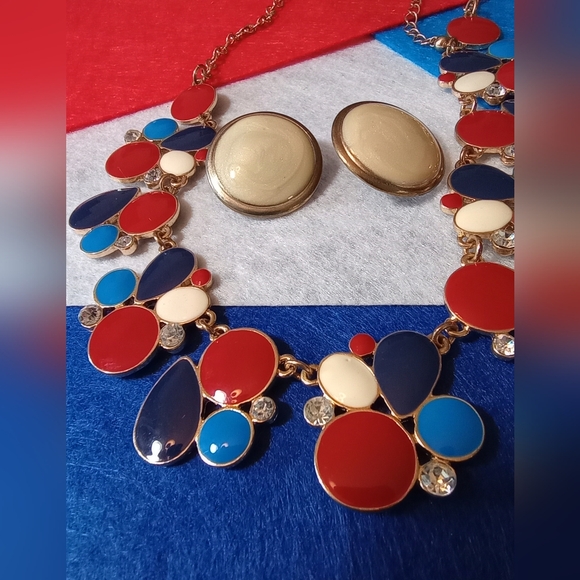 Charming Charlie Red, White & Blue Enamel Bib Necklace AND Enamel Post Earrings - Picture 5 of 5